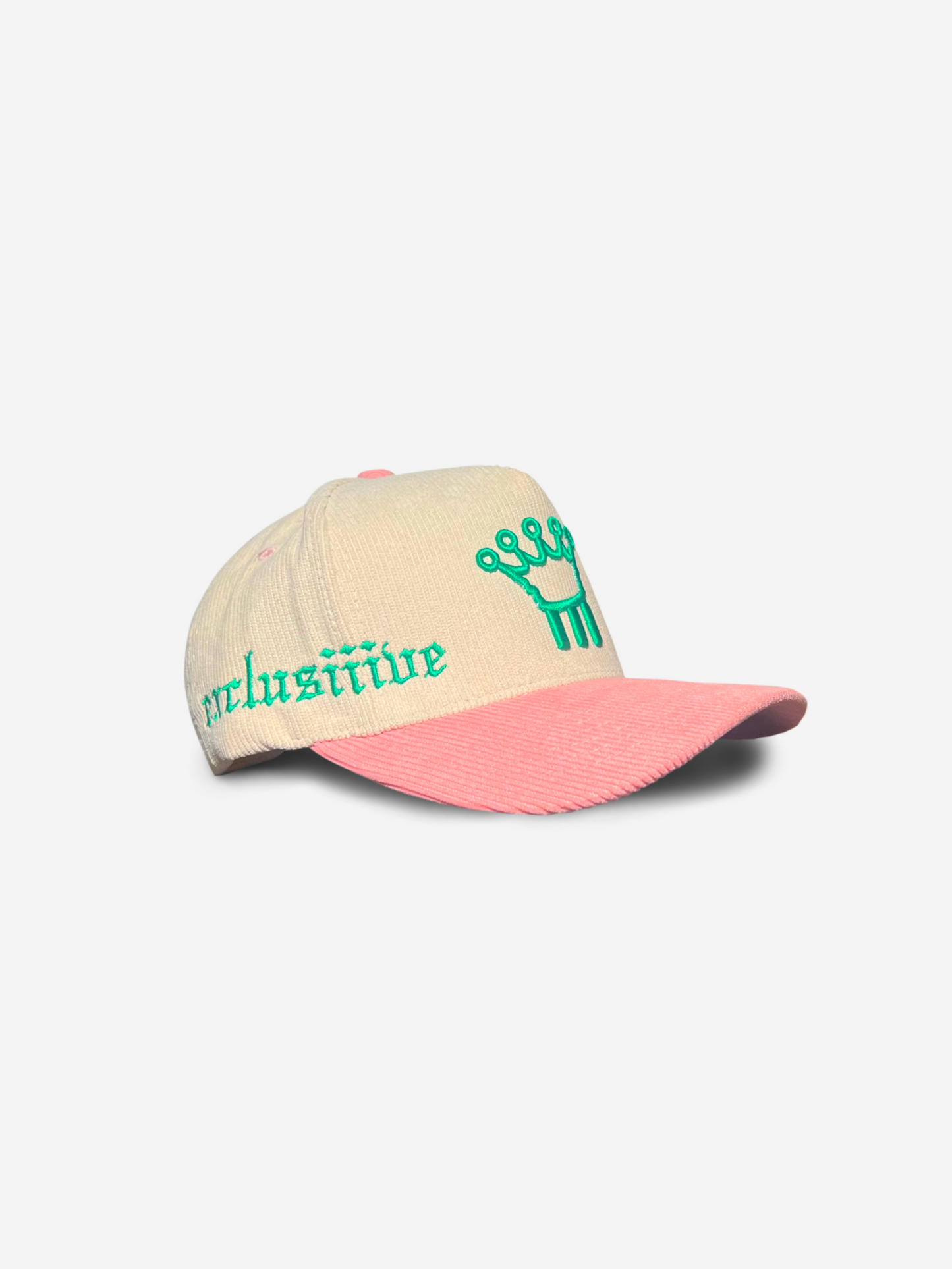 Salmon Pink & Green Corduroy Cap