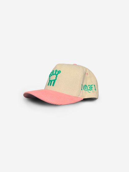 Salmon Pink & Green Corduroy Cap
