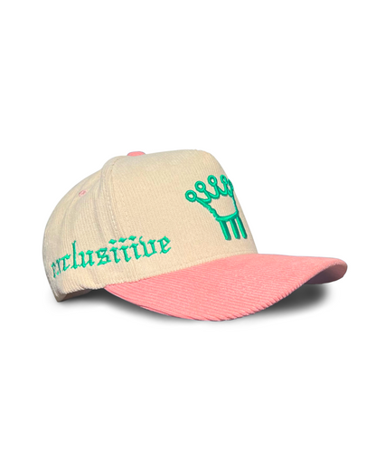 SALMON PINK & GREEN CORDUROY HAT