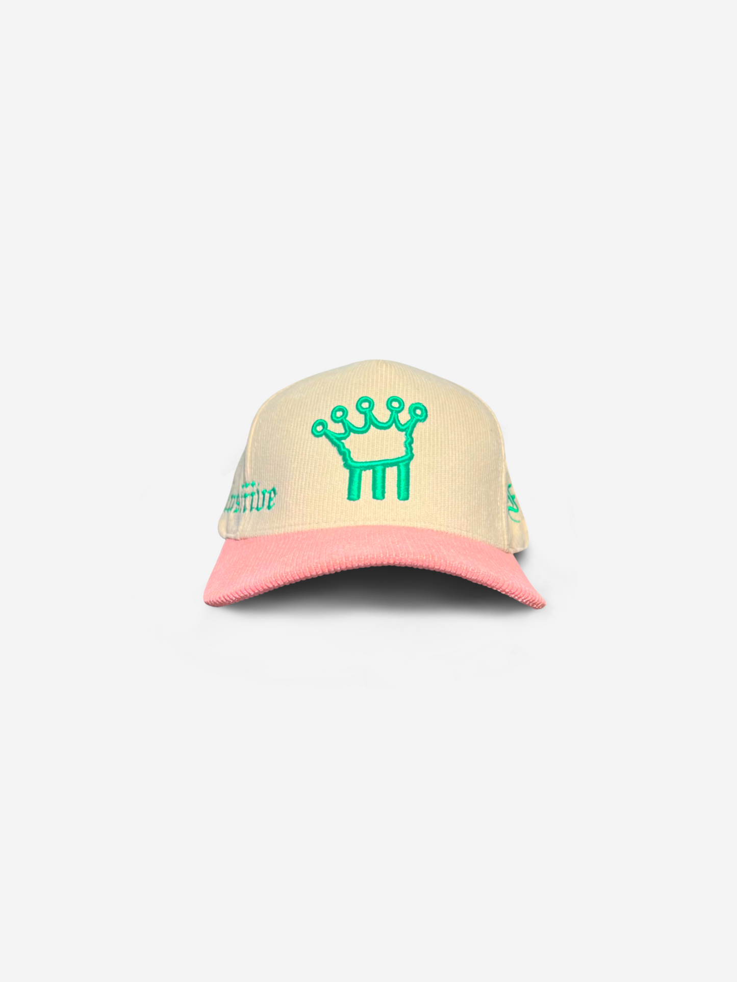 Salmon Pink & Green Corduroy Cap