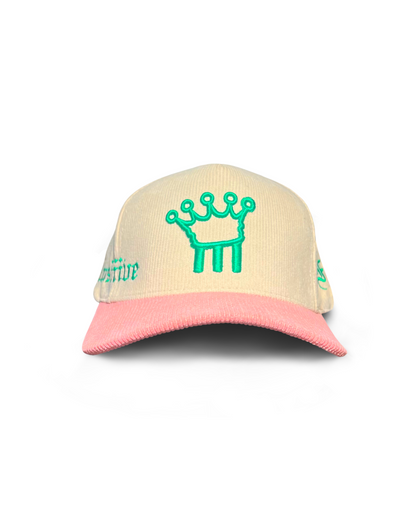 SALMON PINK & GREEN CORDUROY HAT